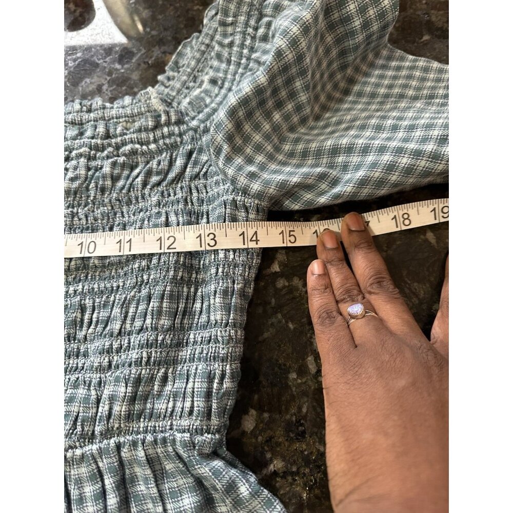 American Eagle Y2K Green Plaid Mini Peasant Dress Tiered Smocked Bust Sz S - Picture 7 of 8